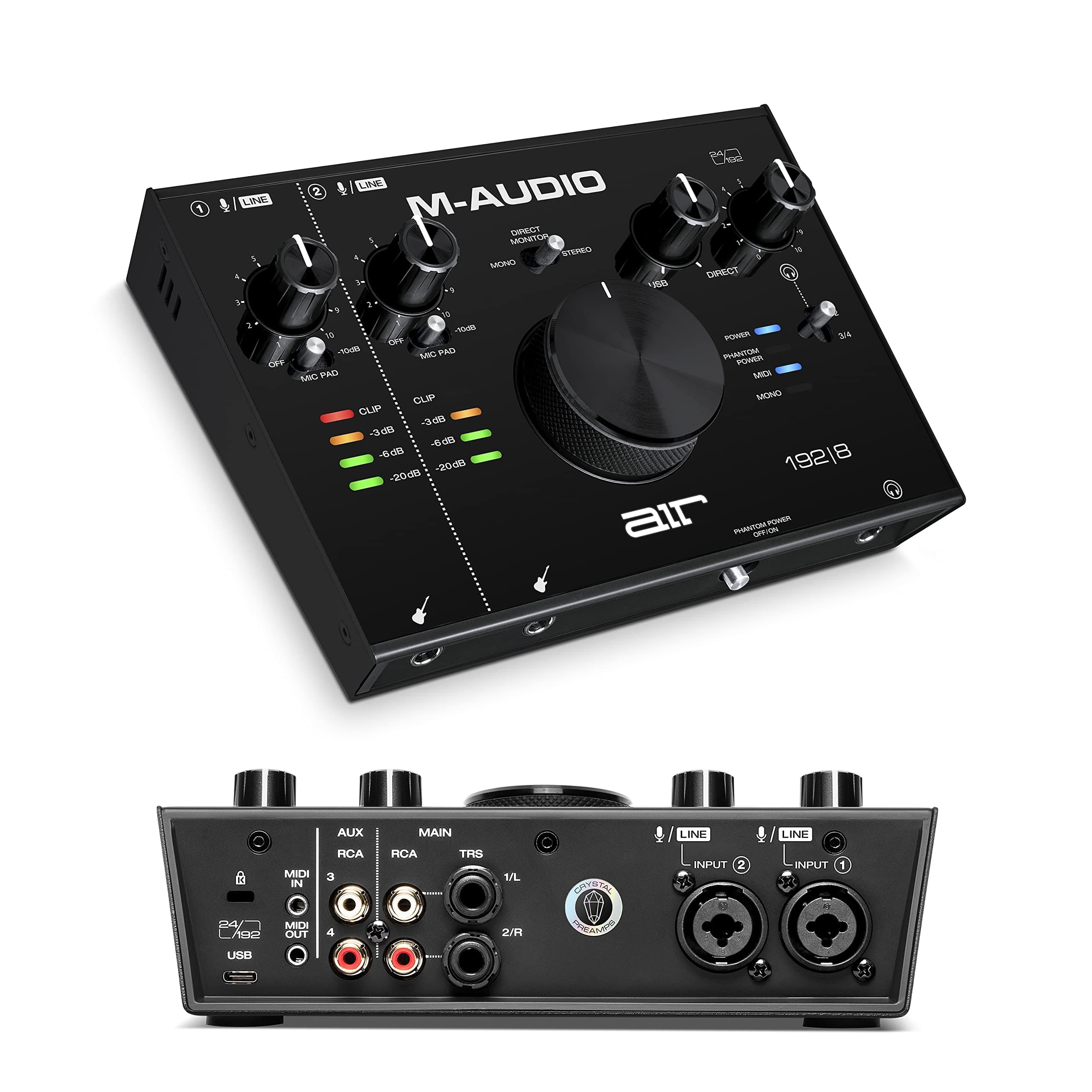 M-Audio AIR 192x8 USB C MIDI Audio Interface for Recording Music, Vocal, Guitar with Studio Quality, 2 XLR in, RCA outs and Music Production Software