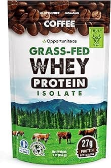 Coffee Whey Protein Powder - Low Carb & Keto Friendly - Grass Fed Whey Isolate + Colombian Coffee - 60 mg Caffeine for Energy - Pre or Post Workout Drink Mix, Latte, Shake & Smoothie - 1 Pound