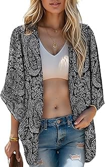 Moss Rose Women's Beach Kimono Coverup Sheer Chiffon Cover Ups, Casual Loose Open Front Cardigan Tops