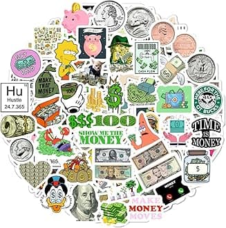 BulbaCraft 100Pcs Money Stickers for Planner, Scrapbooks, Water Bottles - Money Symbol Stickers, Gifts for Women & Men