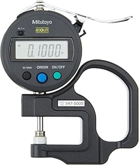 Mitutoyo 547-500S Digital Thickness Gauge with Flat Anvil, Standard ID-S Type, Inch/Metric 0-0.47" (0-12mm) Range, 0.0005" (0.01mm) Resolution, -0.001 Accuracy