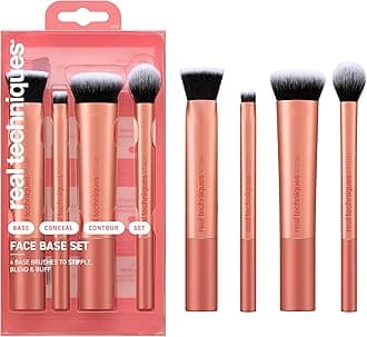 4 Piece Face Base Makeup Brush Set, For Concealer, Foundation, Contour, & Setting Powder, Makeup Brushes For Blending & Buffing, & Sculpting, Travel Friendly, Gift Set, Cruelty-Free