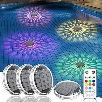 Solar Rechargeable Floating Pool Lights(4 Pack), Pool Lights That Float with Remote Control, 9 Lighting, Timing Mode, IPX7 Waterproof for Inground Pool, Bathroom, Bathtub, Pool Party