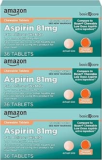 Aspirin 81 mg Pain Reliever (NSAID) Chewable Tablets, Low Dose , Orange Flavor, 36 Count (Pack of 3)