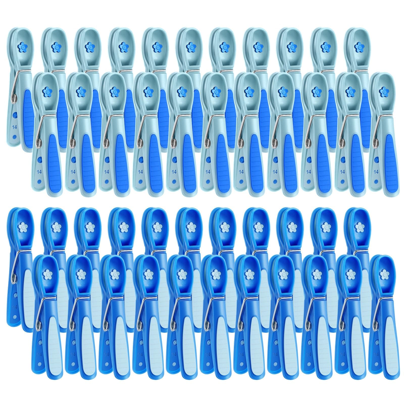 Fabsome Pegs for Washing Line Pack of 44, Non Slip Soft Grip Strong Clothes Washing Pegs, Long Lasting Plastic Laundry Pegs with Rubber Pad (Blue, 44 Pcs)