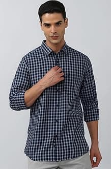 Peter England Men's Slim Fit Full Sleeve Checkered Casual Shirt | 100% Cotton | Premium Twill Weave