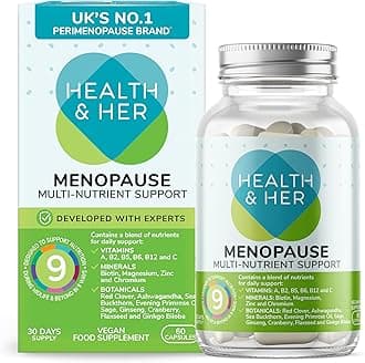 Health & Her Menopause Supplements for Women - Multi-Nutrient Wellbeing Support - Wellbeing for Menopause - 1 Month Supply, 60 Capsules - Vegan