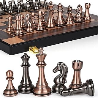 15-Inch Large Metal Chess Set for Adults and Kids with Metal Chess Pieces – Foldable Wooden Board with Storage, Portable Classic Game Set for Travel & Home, Elegant Gift for Chess Enthusiasts