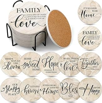 Hushee 12 Pcs Ceramic Drink Coaster with 1 Holder Holiday Cup Coasters Absorbent Coasters with Cork Backing for Home Table Protection Wine Cups Coffee Bar Party Gifts(Housewarming)