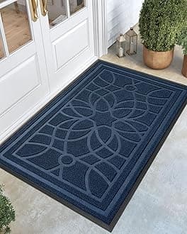 Front Door Mat Outside Entrance, Heavy Duty Non Slip Low Profile Doormat for Entryway, Trap Dirt and Moisture Welcome Mats, Easy Clean, Patio, Garage, 5x3, Blue