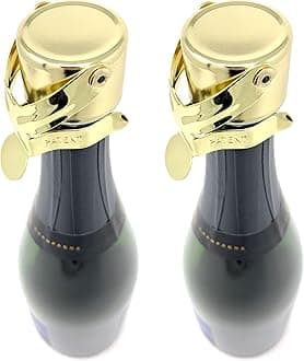 KLOVEO Champagne Stoppers - Patented Seal (No Pressure Pump Needed) Made in Italy - Professional Grade WAF Champagne Bottle Stopper - Prosecco, Cava, and Sparkling Wine Stopper - Gold, 2-Pack