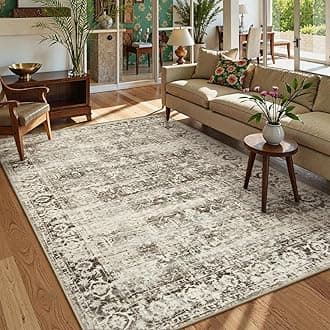 Lahome Margot Washable Rugs 5x7 Boho Living Room Area Rug,Soft Throw Bedroom Area Rug,Retro Distressed Non-Slip Low-Pile Accent Rug Indoor Carpet for Entryway Office Home Decor(5 x 7,Beige)