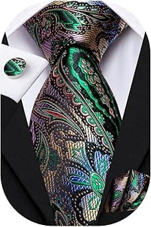 Hi-Tie Silk Paisley Necktie and Pocket Square Cufflinks Set