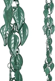 Monarch Rain Chains 18210 Aluminum Cascading Leaves Rain Chain, 8-1/2 Feet Length Replacement Downspout for Gutters, Green