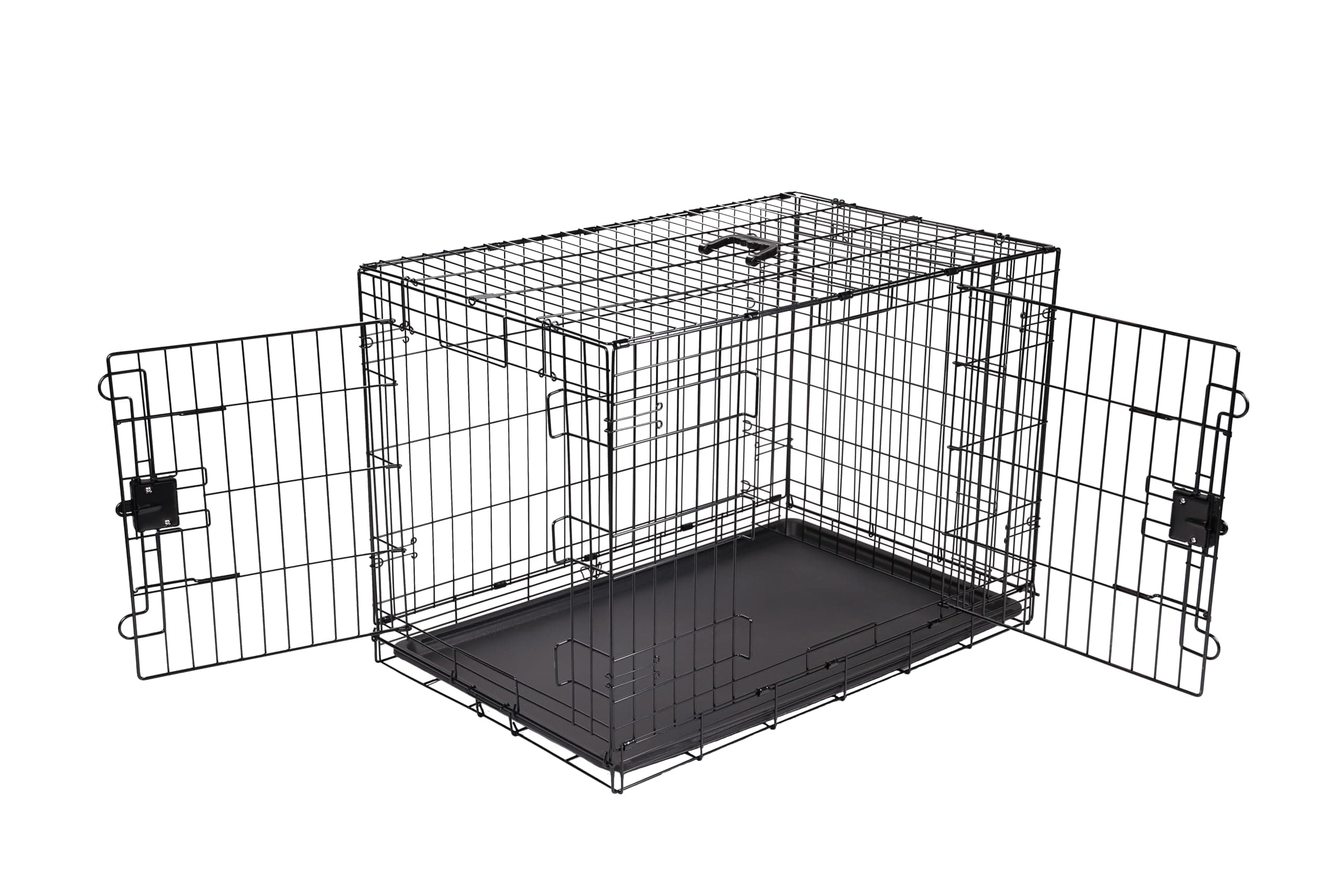Large Metal Dog Crate/Cage with Tray, Durable and Foldable Dog Cage with Double Door, Black, Large 91cm (36")