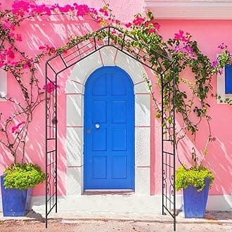 Garden Arbor, 8FT Metal Arbor Trellis for Climbing Plants Outdoor, Black Garden Archway for Lawn, Patio and Backyard, Wedding Arches for Ceremony