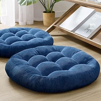 Floor Cushion Pillow Set of 2, Round Large Pillows Seating for Adults, Tufted Corduroy Floor Cushions for Living Room Tatami, Navy Blue, 22 Inch