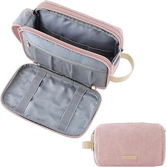 BAGSMART Toiletry Bag for Men, Canvas Travel Toiletry Organizer Dopp Kit Water-resistant Shaving Bag for Toiletries Accessories, Pink, L, Basic/Leisure