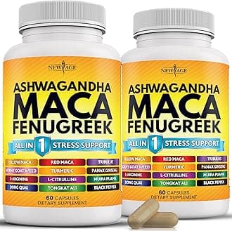 NEW AGE Ashwagandha Maca Root Fenugreek Supplement with Tongkat Ali Ginseng - Assists with Overall Health - Made in USA - 120 Count