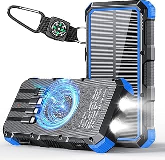 Solar Charger Power Bank 49800mAh Wireless Charger QC 3.0 Fast Charging Power Bank 8 Outputs 4 Inputs Solar Portable Charger Compatible with All Mobile Devices,SOS/Strobe/Strong Flashlights (Blue)