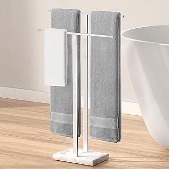 Free Standing Towel Rail with Marble Base, 2-Tier Towel Holder for Bathroom Towel Rack SUS304 Stainless Steel Polished Finish, BTH217