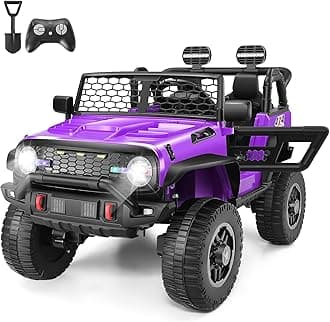 24V Two Seater Ride On Car with Remote Control, Kids Electric Vehicles, 4×100W Power Motors, 4WD/2WD Switchable, 24Volt Ride on Toys for Big Kids, Shovel, Horn/Bluetooth/USB, Purple