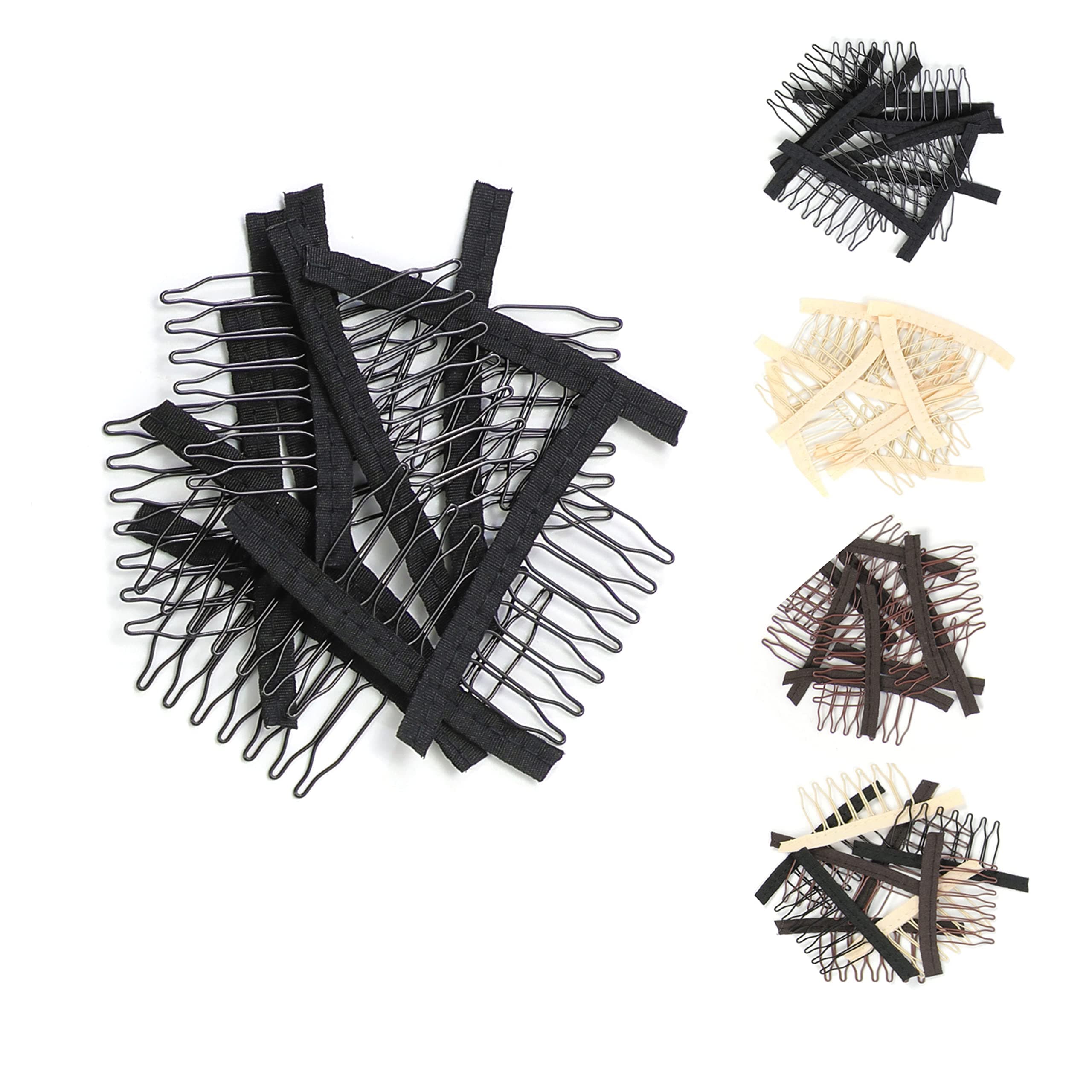 30 Pcs Wig Combs for Making Wig Caps, Steel Teeth with Cloth, Hair Comb Wig Accessories Tools for Hairpiece (Black, Normal Hair, 3.1cm long, 2.1cm wide, 1 Count)