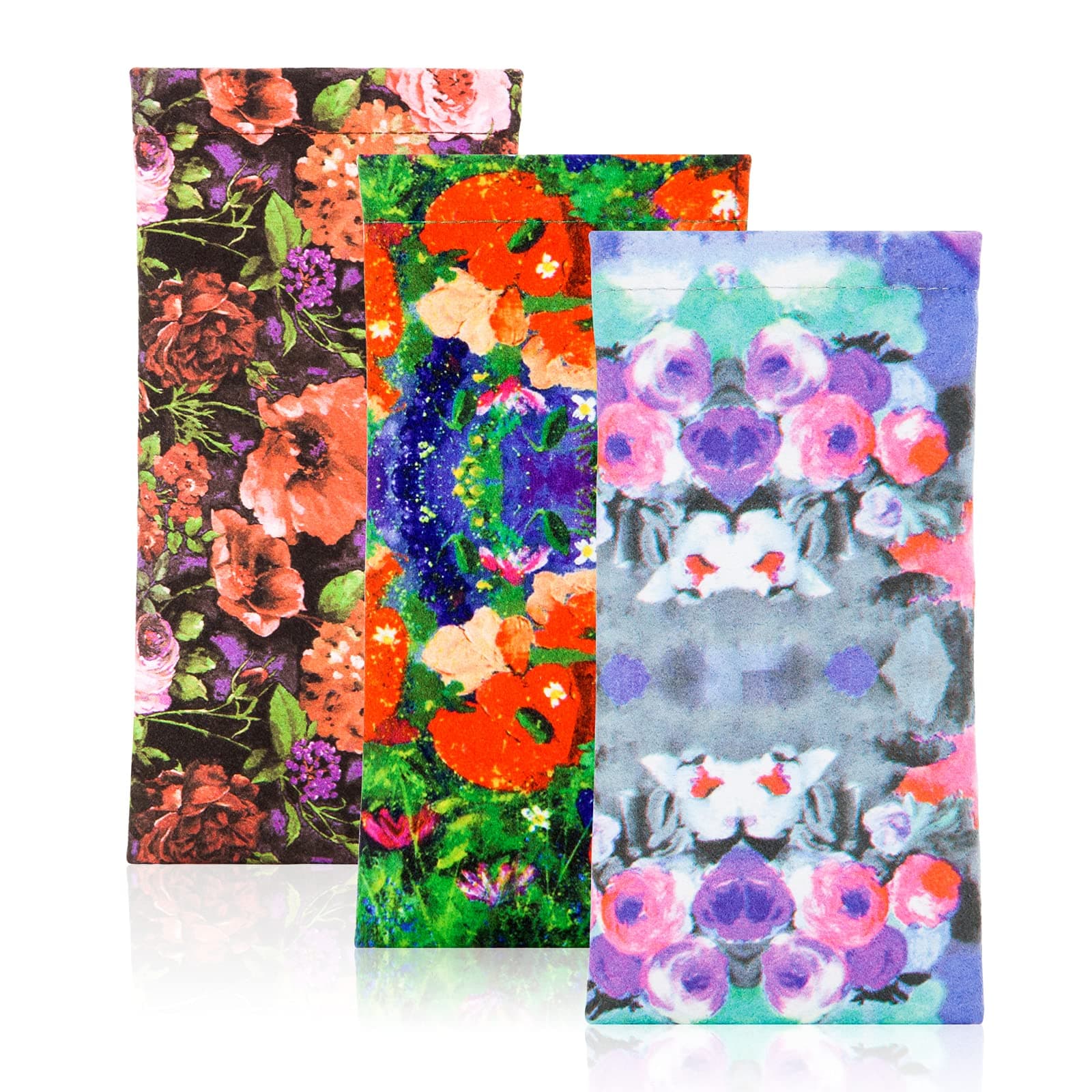 Squeeze Leather Sunglasses Pouch - 3 Pack Glasses Case Soft Eyeglass Sleeve Pouch Holder