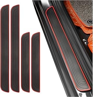 4PCS Car Door Sill Protector,Anti-Scratch & Waterproof Car Door Sills Scratch Protection,Universal Car Exterior Accessories Automotive Door Entry Guard for Car,Truck,SUV (Black Red, Width 2.36")
