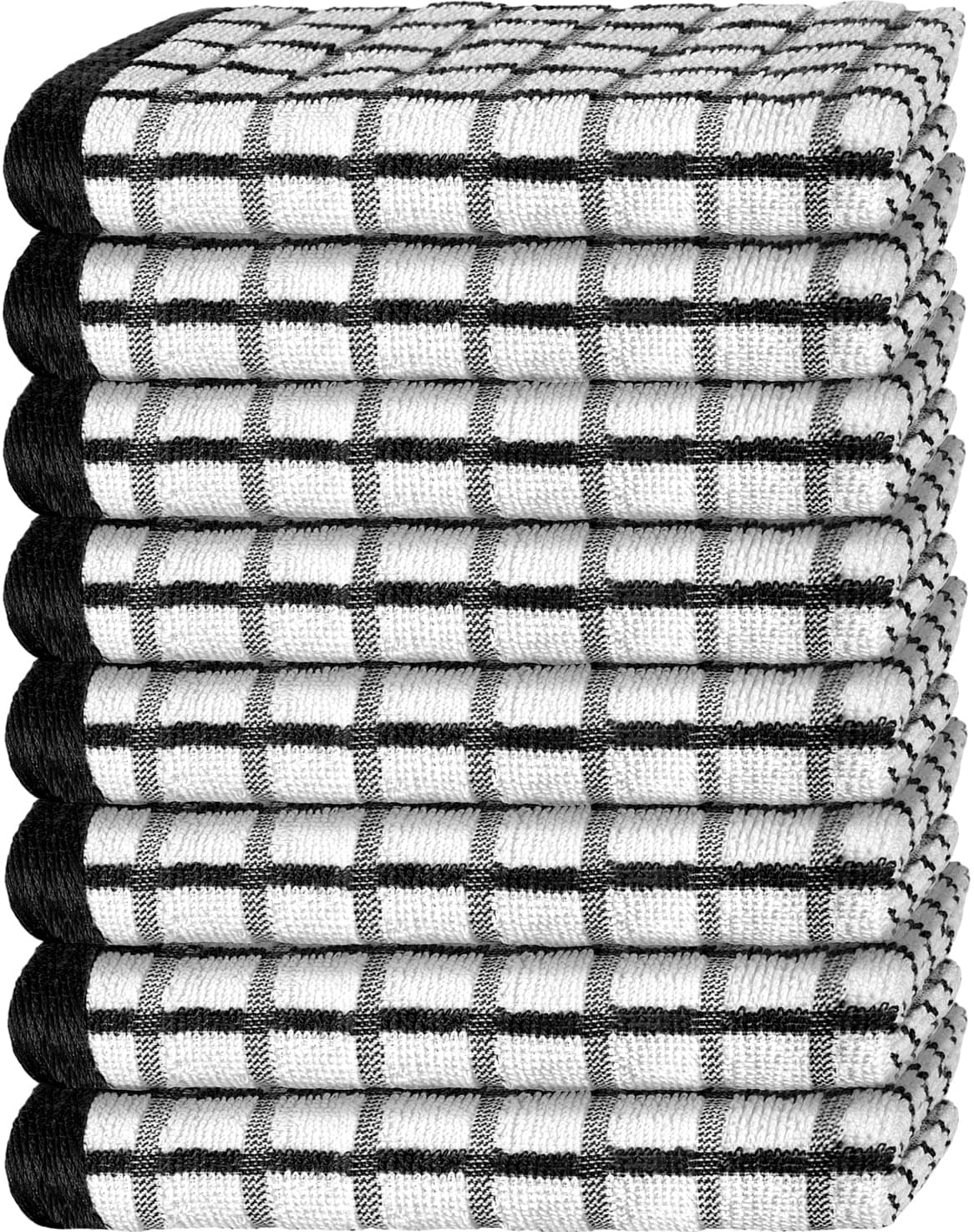 White Classic Premium Dish Towels for Kitchen, with Hanging Loop [8 Pack] Heavy Duty Absorbent 100% Cotton 410 GSM Terry Kitchen Towels, 16x26 (Black)