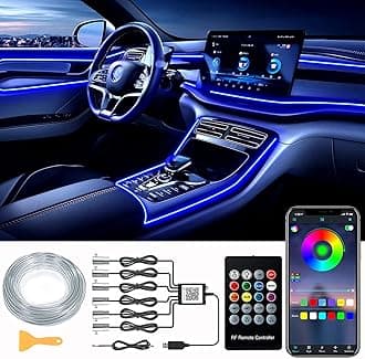 DEHERANE Interior Car LED Strip Lights, RGB 6 in 1 Ambient Lighting Kits with 315 inches Fiber Optic, 16 Million Colors Car Interior Lights with Wireless APP and Remote Control, Sync to Music