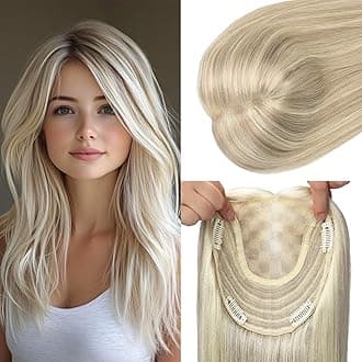 HAIR Toppers for Women Real Human Hair 150 Density 16 inch 75 grams 6x7 inch Caramel Blonde Highlighted Blonde lace Silk Base Clip in Hair Pieces for Women（#18P 16inch）