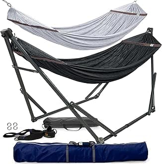 Tranquillo 550lb Capacity 2 Persons 2 Hammocks Included/Foldable Portable Hammocks with Stand, Tree Straps, Carry Bags for Garden Camping, Black