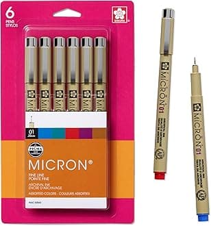 SAKURA 30063 6-Piece Pigma Micron Assorted Colors 01 Ink Pen Set