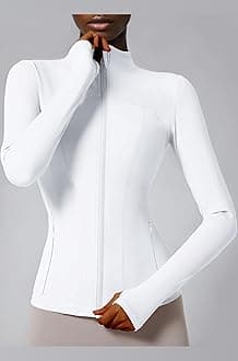 Locachy Women's Slim Fit Full Zip Athletic Running Sports Workout Jacket with Thumb Holes