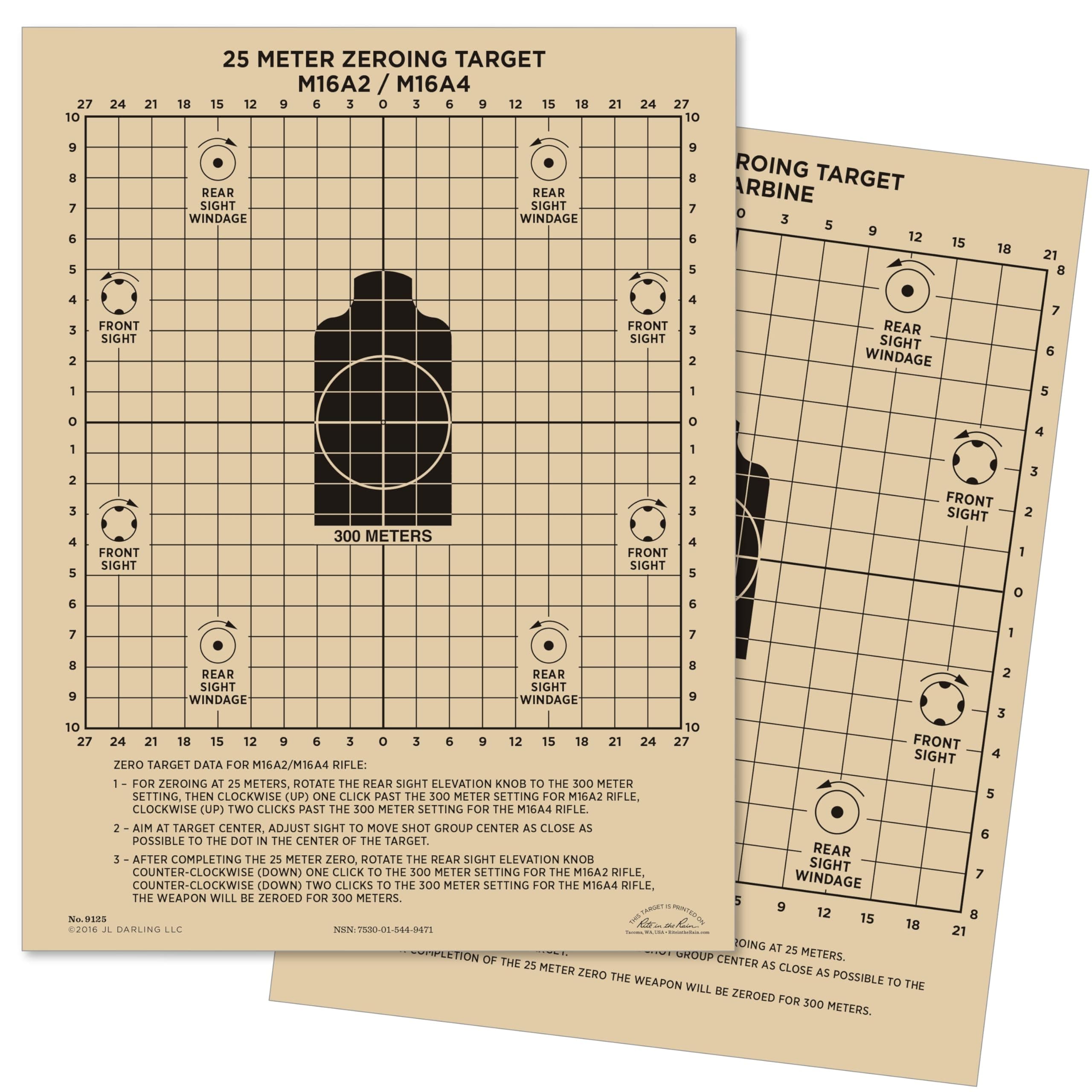 Military 25m Zeroing Target, 8.5" x11"