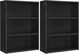 VASAGLE Set of 2 Bookshelves, 23.6 Inches Wide, 3-Tier Open Bookcases with Adjustable Storage Shelves, Floor Standing Units, Ebony Black ULBC163T56-2