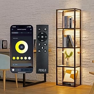 FENLOLED Display Shelf with Lights – Curio Cabinet for Collectibles with Dimmable Lighting, App & Remote Control – 66” Glass Shelf Floor Lamp with Adjustable Color Temps Fantasy Plus Pro