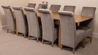 Richmond 200cm - 280cm Oak Extendable Dining Table with Chairs - Large Oak Dining Set with 10 Montana Grey Fabric Chairs