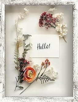 FrameWorks 12" x 16" Driftwood Shadow Box Frame - Soft Felt Backing, Tempered Glass and Includes Elegant White Ball Push Pins