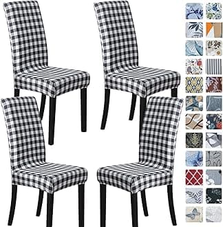 SPRINGRICO Chair Covers for Dining Room Set of 4, Stretch Dining Chair Cover, Spandex Kitchen Parsons Chair Slipcovers, Buffalo Check Black & White Chair Covers (4 Pack, Buffalo B&W)