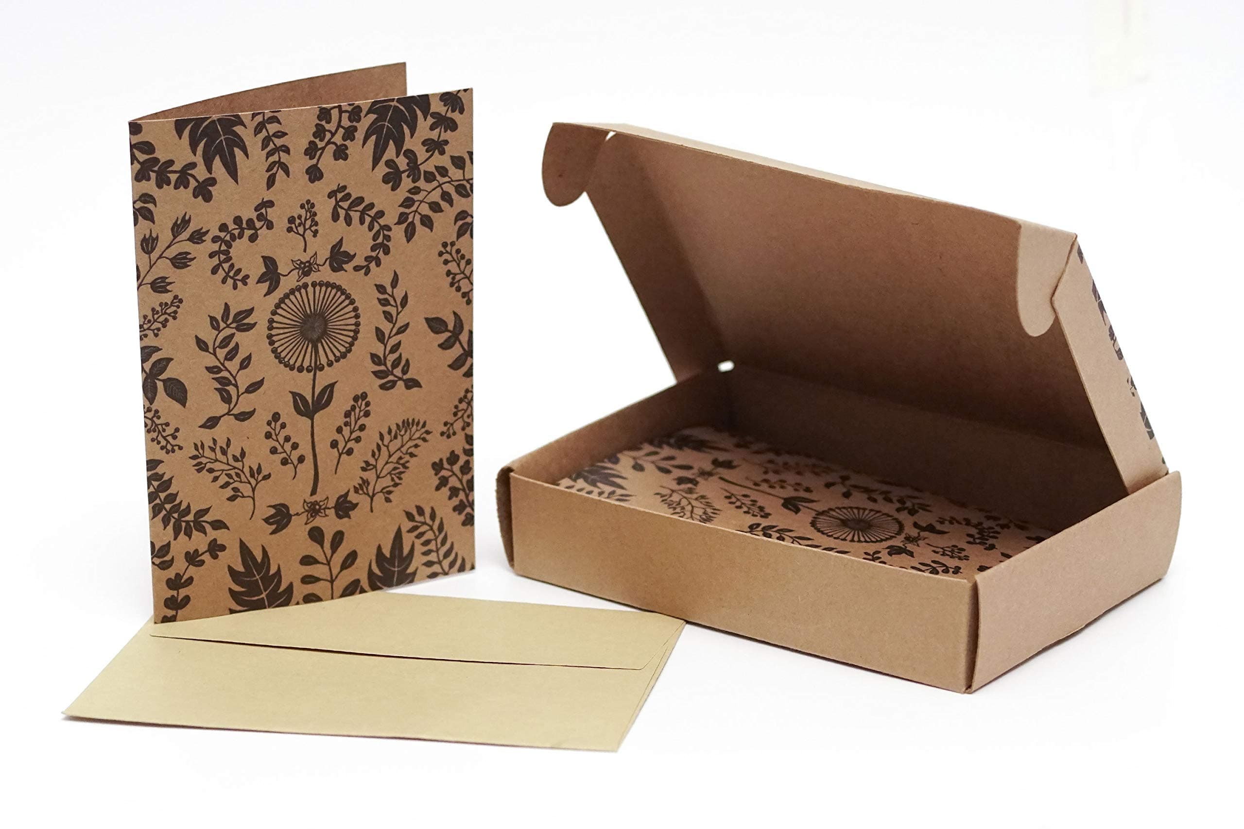 All Occasion Blank Note Cards with Envelopes - Box Set of 20 Blank Kraft Paper Card Pack - 4 x 6 Recycled Notecards with Natural Leaf Design