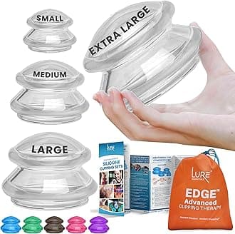 Lure Essentials Edge Silicone Cupping Set, Cupping Kit for Massage Therapy, Long Lasting Cups for Professional & Home Use, Body Sculpt Cup for Cellulite, Ultra Transparent Clear