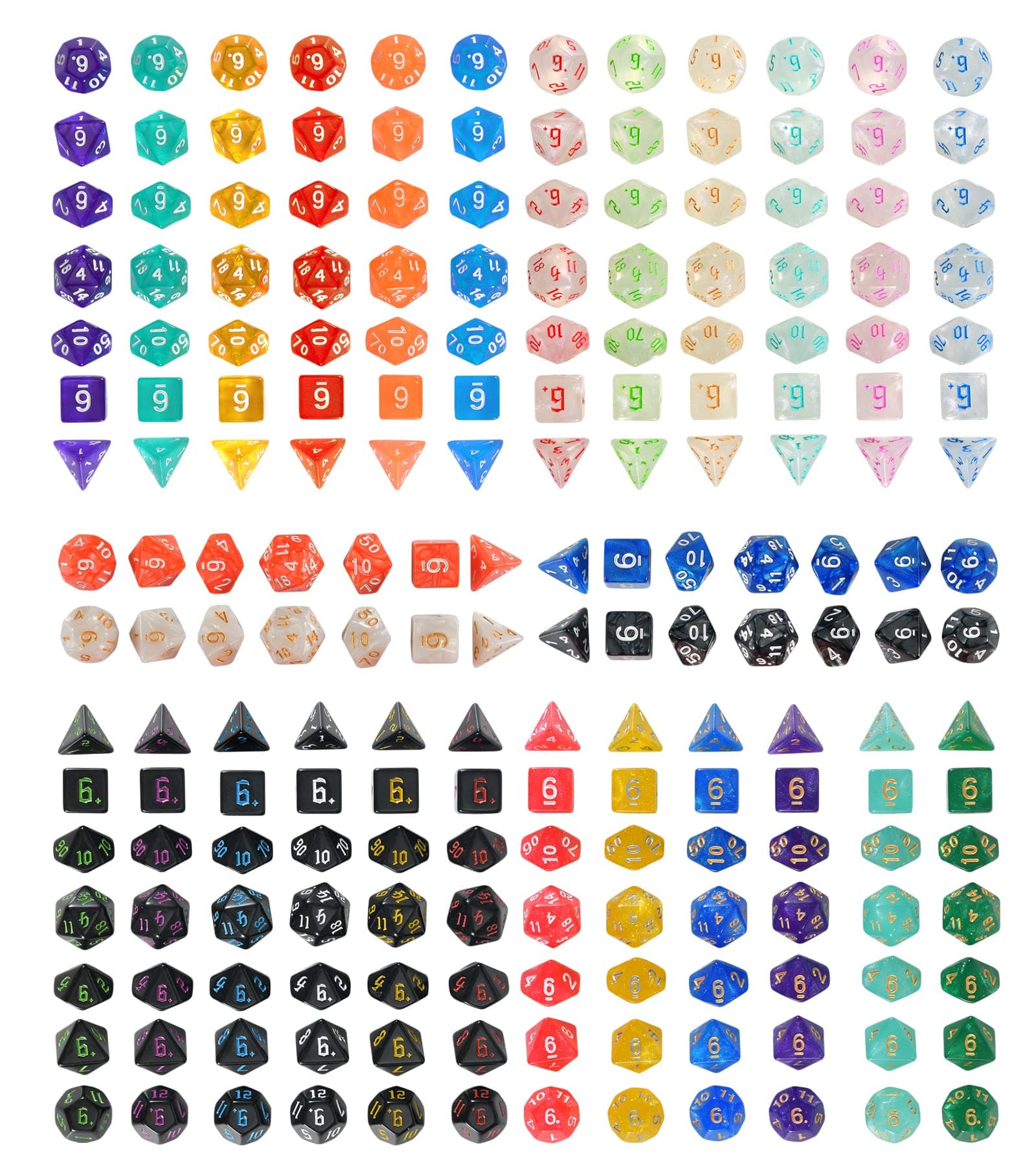 FLASHOWLPearl Dice Set - 196 pcs Polyhedral & RPG Dice, Including D20, DND Dice, Starry Sky Design for Table Games