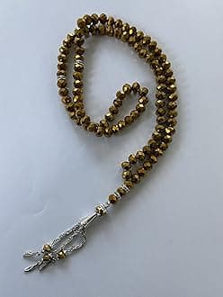 Tasbeeh Crystal 99 Prayer Misbah Rosary Islamic Beads Counter Spiritual Large (Gold)
