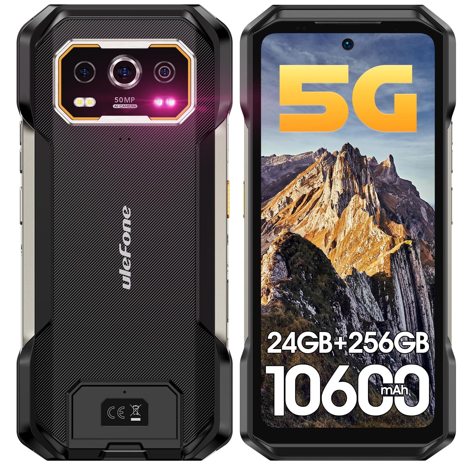 Ulefone Armor 27 Pro 5G Rugged Smartphone Android 15 2026, 12GB+256GB 10600mAh/33W Dimensity 6300 50MP+64MP Night Vision 6.78" FHD+ 120Hz IP68/69K Waterproof Dual SIM Smartphone Fingerprint ID NFC