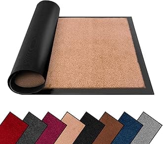 Washable Dirt Trapper Door Mats Indoor & Outdoor, Heavy Duty Non Slip Doormats, Rubber Backed Floor Mat, Super Absorbent Front Door Mat, Entrance Rug (Beige-Plain, 40cm x 60cm)