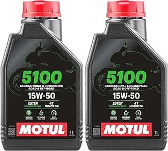 Motul 104080 5100 4T Hybrid 15W-50 API SM Technosynthese Semi Synthetic Engine Oil for Bikes (1 L) (Pack of 2)