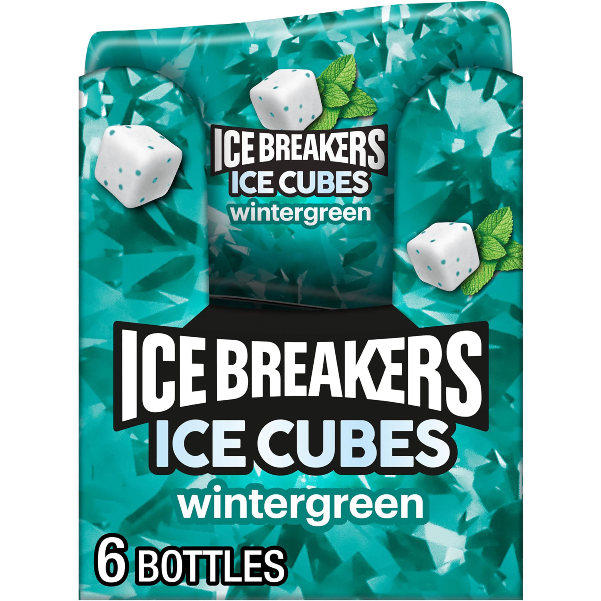 Ice Cubes Wintergreen Flavored Sugar Free Chewing Gum Bottles, 3.24 oz (6 Count, 40 Pieces)