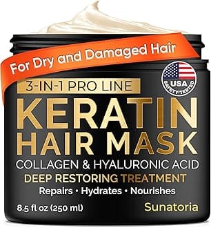 SUNATORIA Keratin Hair Mask - Deep Repair for Dry, Damaged Hair - Hydrolyzed Keratin, Hyaluronic Acid, Argan Oil and Collagen - Sulfate-Free, Paraben-Free| 8.5 fl oz